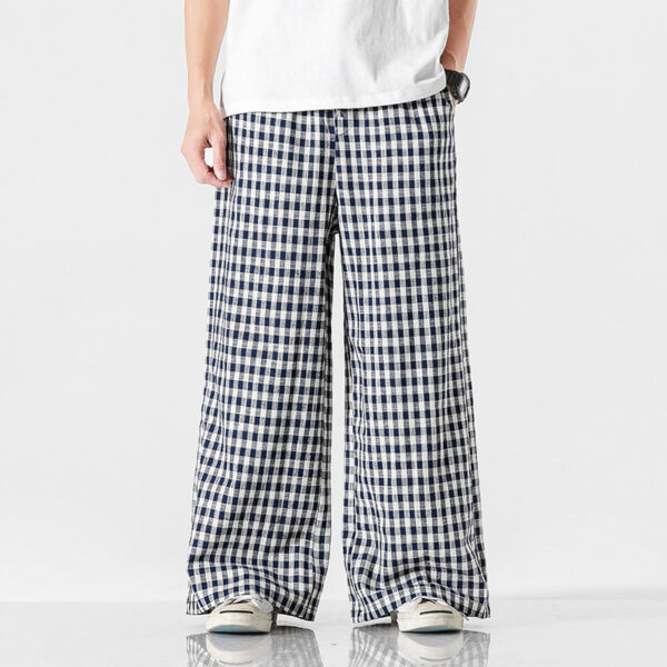 Summer Plus Size  Cotton And Linen Plaid Baggy Pants