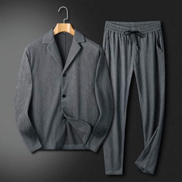 Men's Casual Suit With Vertical Stripes Shirts And Pants