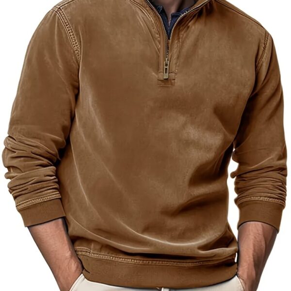 Men Faux Leather Sweatshirts Solid Color Stand Collar Zipper Long Sleeve Tops Fall Winter Casual Pullovers