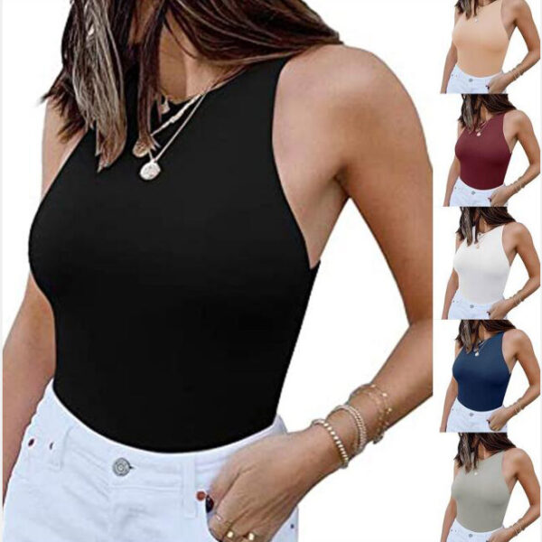 ReoRia Womens Sexy Sleeveless Racer Back Halter Neck Bodysuit Tank Tops