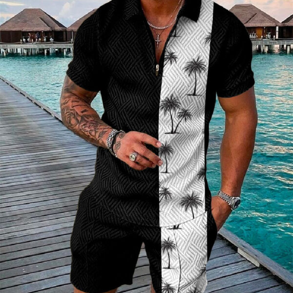 Printed Street Casual Loose Men's  Polo Shirts and shorts